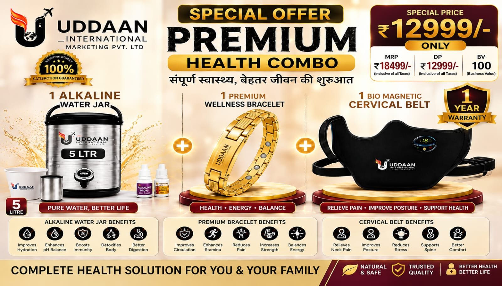 5 LTR ALKALINE JAR + 1 BRACELET PREMIUM + 1 CERVICAL BELT