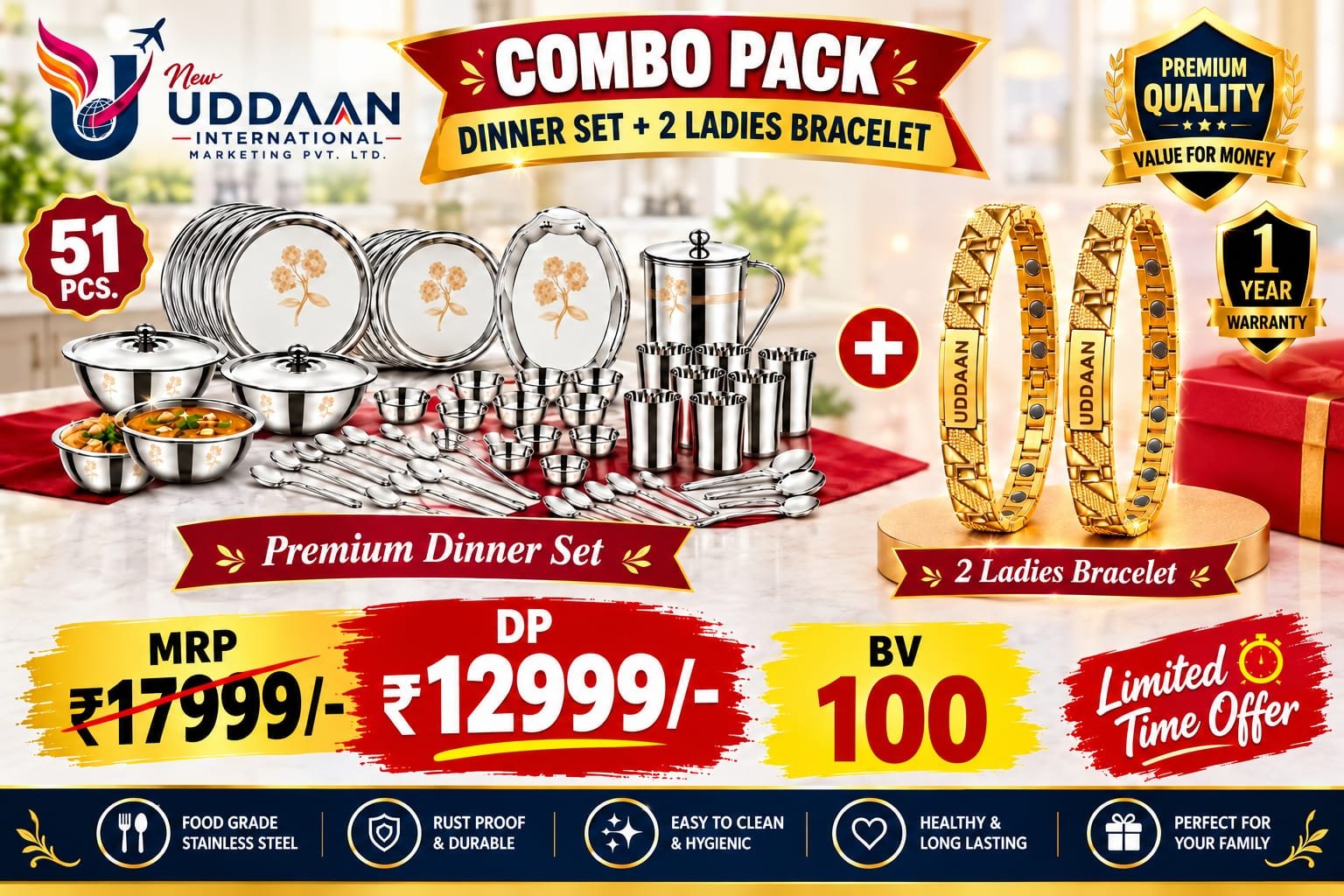Buy 1 DINNER SET + 2 WOMEN MAGNETIC BRACELET - Health Supplement & Wellness Product