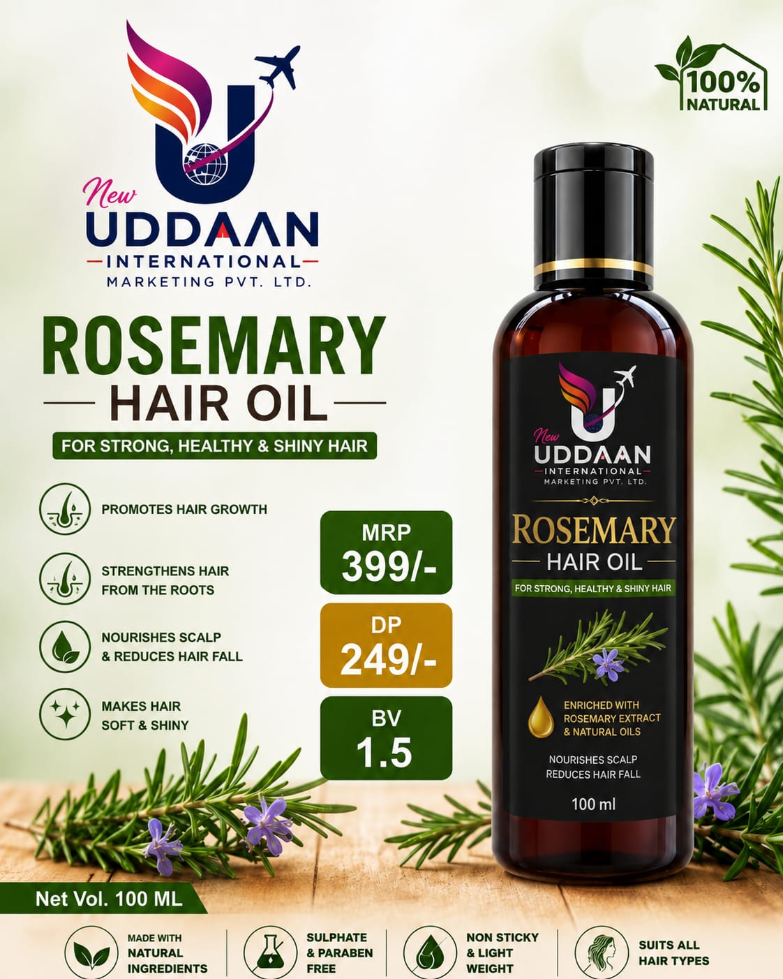 Buy ROSEMARY HAIR OIL Online - Herbal Wellness Product by New Uddan International