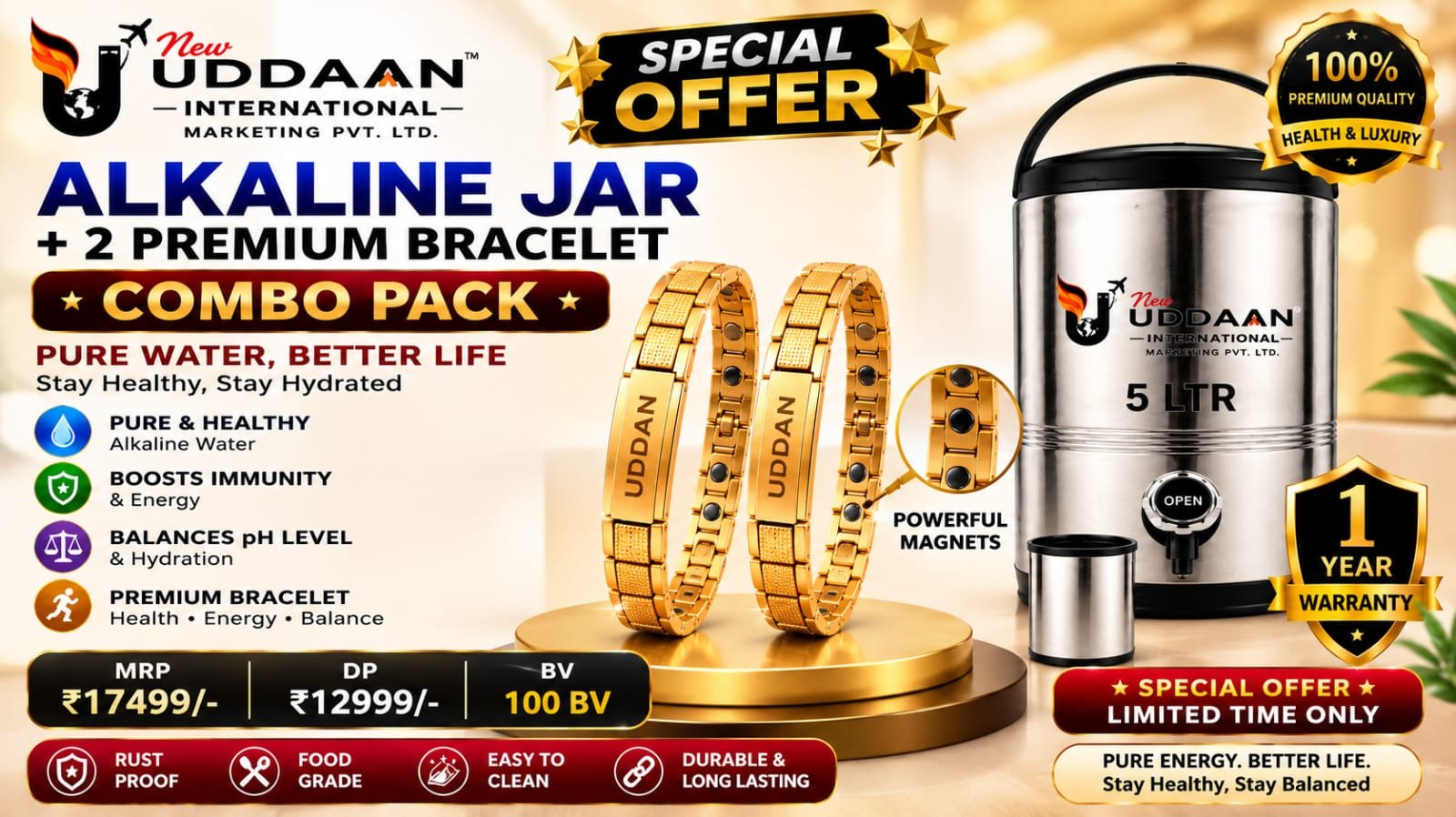 5 LTR ALKALINEJAR + 2 BRACELET PREMIUM